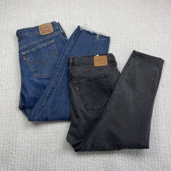 Lot of 2 Levi Strauss Wedgie Skinny Jeans Women’s Sz 16W Black & Blue Denim Pant - Picture 1 of 13